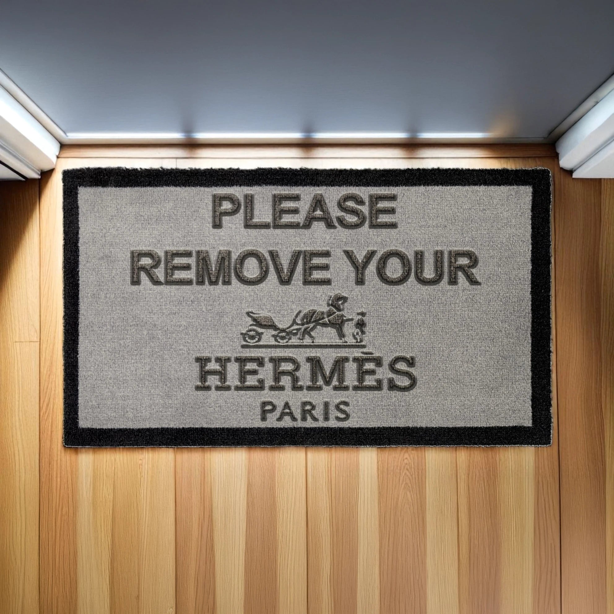 Front View of Hermès Paris Light Grey Doormat 70 x 40cm